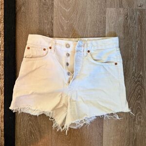 Re/Done High Waist Cream Denim Shorts